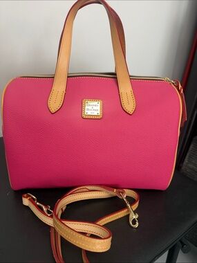 Dooney & Bourke Pink Leather Satchel with Tan Trim